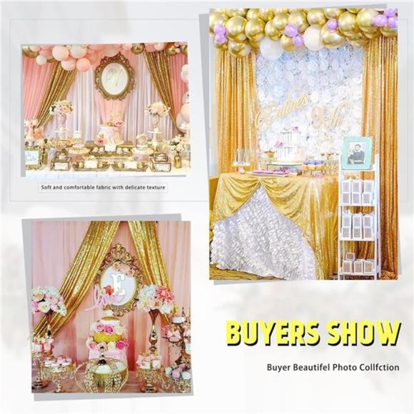 GoldSequin Backdrop CurtainPanels Stage 2Pieces 2FTx8FT Wedding Party Background - Picture 6 of 6